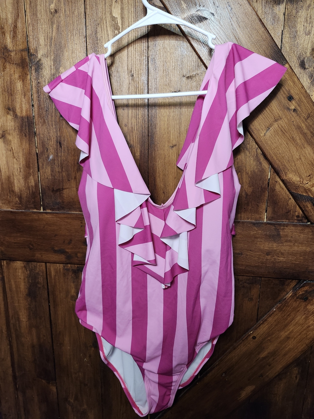 Pink Striped Ruffle One-Piece Swimsuit 2X NWT